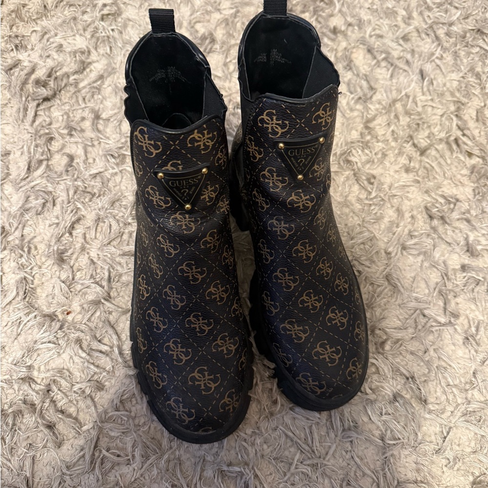 GUESS Monogram Black and Gold Boots